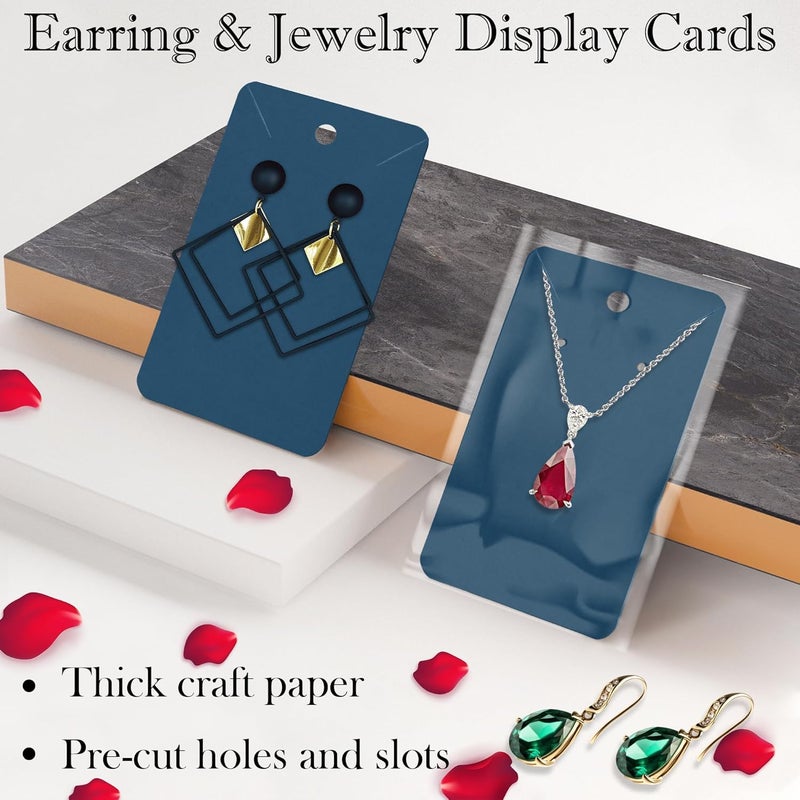 Twavang Blue Earring Display Cards with 100Pcs Earring Holder Cards, 200 Pcs Ear Backs and 100Pcs Jewelry Packaging Bag for Earrings Necklace Jewelry Display (3.5" x 2.3" Inches) - Image 4